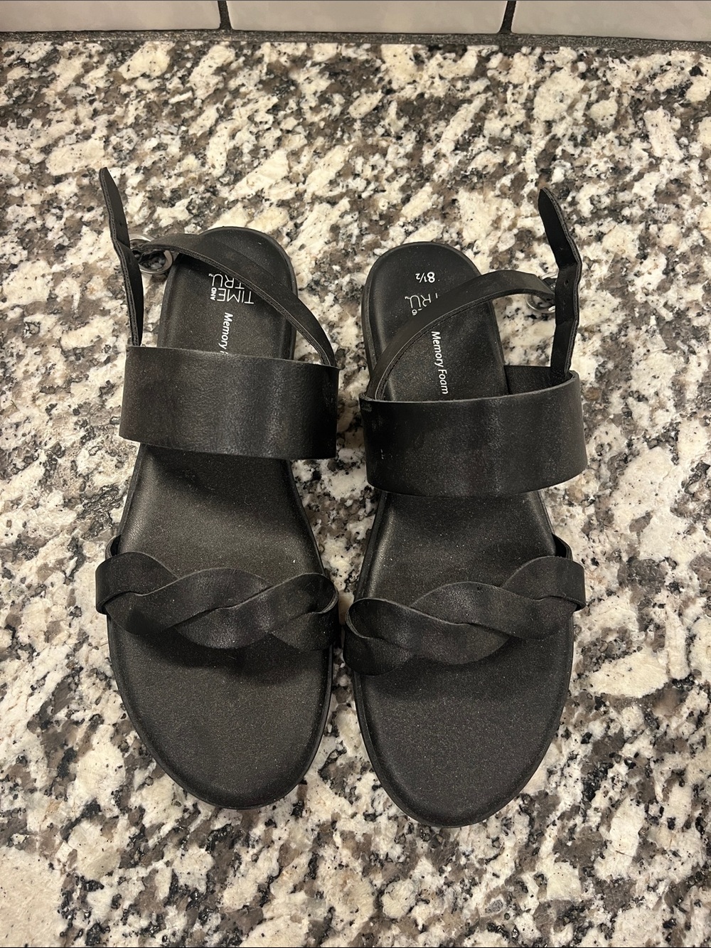 Time and Tru Black Braided Toe and Wide Ankle Strap Sandals